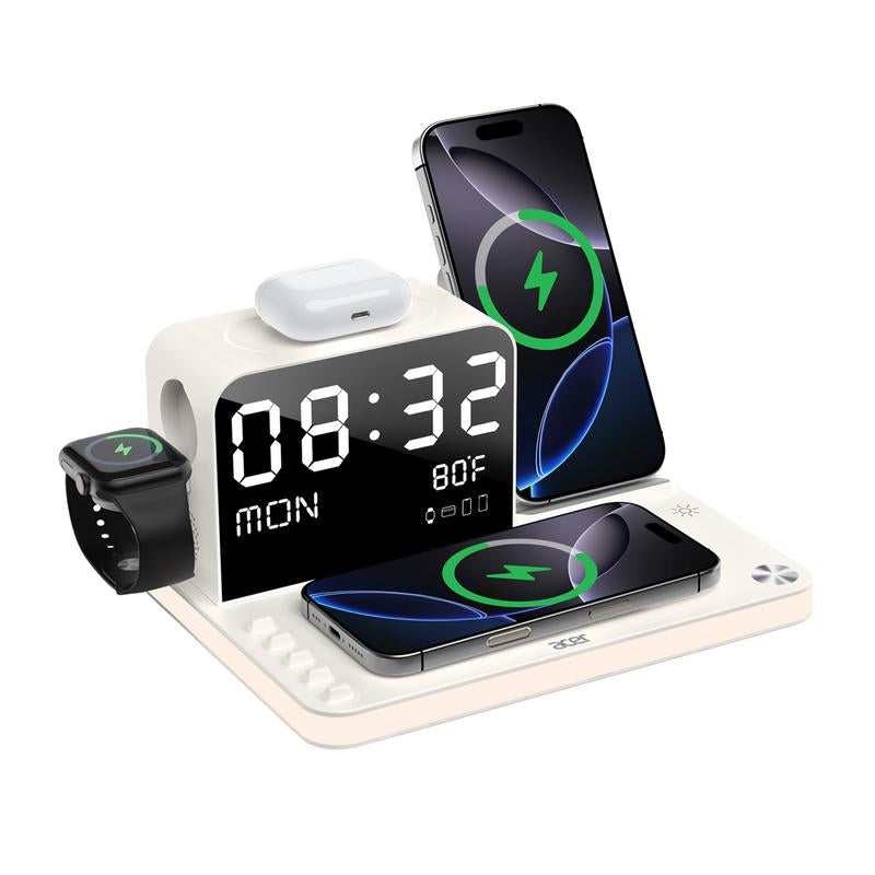 Acer 7 in 1 Wireless Charging Station, Magsafe Dual Phone Charger with Night Light ,Bluetooth Timesync for Iphone 17 16 15 14 13 12 Series & Airpods & Iwatch & Android Phone, Black USB Electronic Smartphone Cellphone Wireless Clock Charger Dealsforyoudays