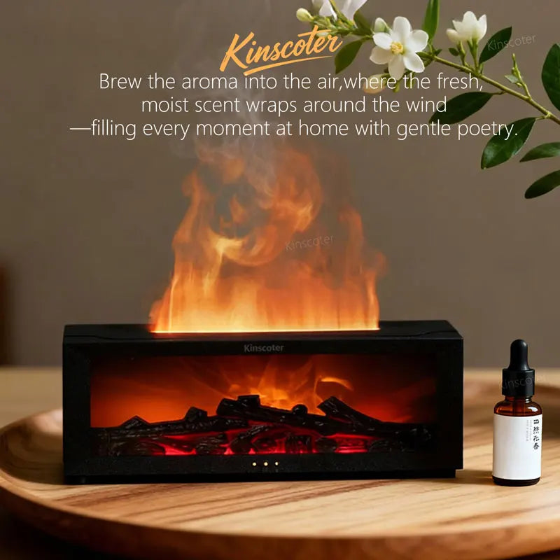 Fireplace Aroma Diffuser Simulated Flame Humidifier Essential Oil Desktop Air Humidifier Mist Home Office Holiday Gift