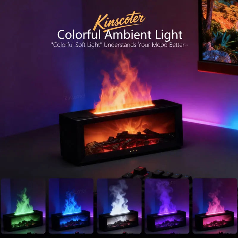 Fireplace Aroma Diffuser Simulated Flame Humidifier Essential Oil Desktop Air Humidifier Mist Home Office Holiday Gift