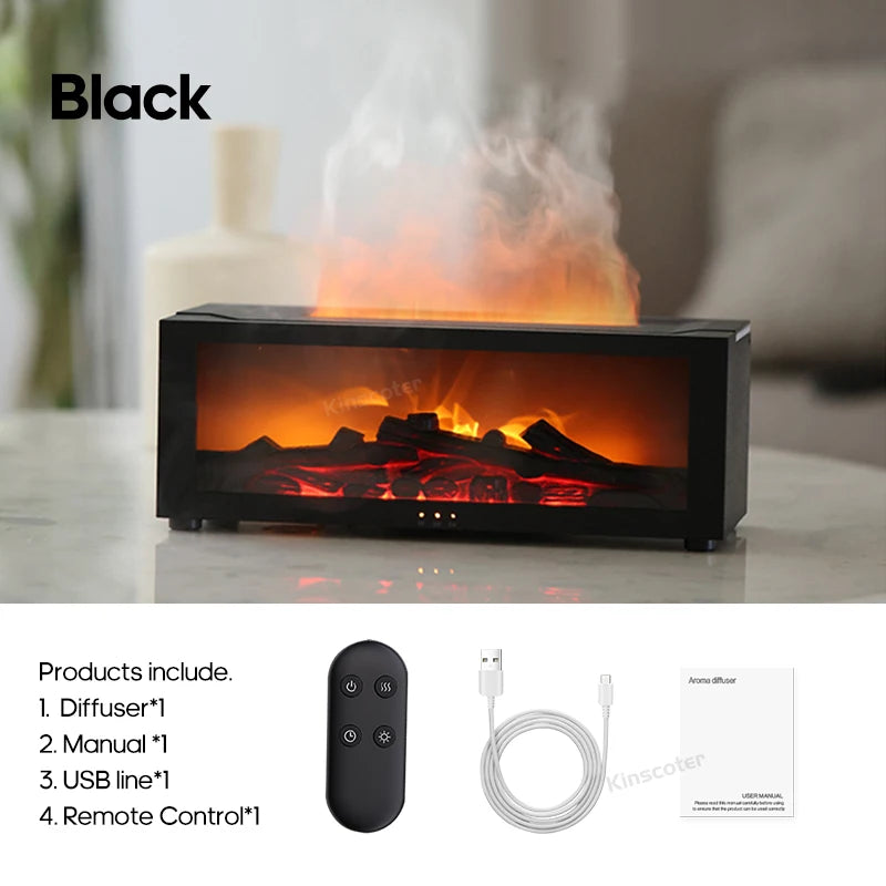 Fireplace Aroma Diffuser Simulated Flame Humidifier Essential Oil Desktop Air Humidifier Mist Home Office Holiday Gift
