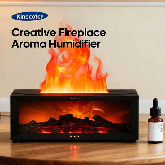  Fireplace Aroma Diffuser Simulated Flame Humidifier Essential Oil Desktop Air Humidifier Mist Home Office Holiday Gift